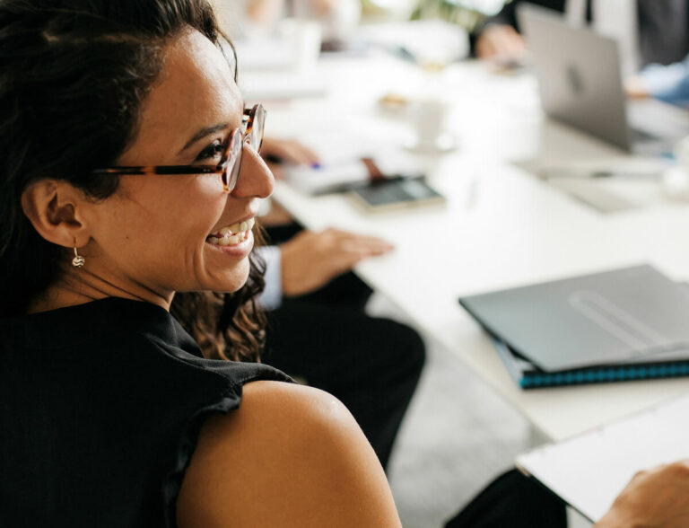 Woman in a professional meeting.